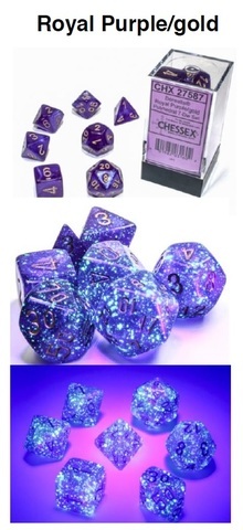 Chessex - Borealis® Polyhedral Royal Purple/gold Luminary 7-Würfel Set (Leuchtet im Dunkeln)