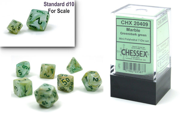 Chessex - Marble Mini-Polyhedral Green/dark green 7-Die Set
