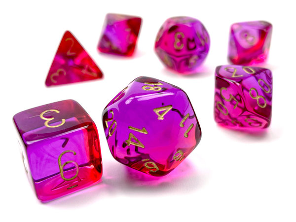 Chessex - Gemini® Polyhedral Translucent Red-Violet/gold 7-Die Set