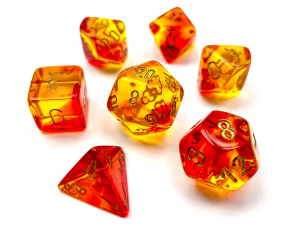 Chessex - Gemini® Polyhedral Translucent Red-Yellow/gold 7-Die Set
