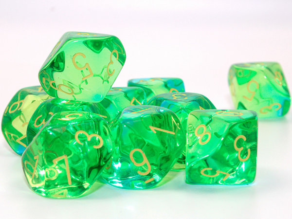 Chessex - Gemini® Translucent Green-Teal/yellow Set of 10 d10s