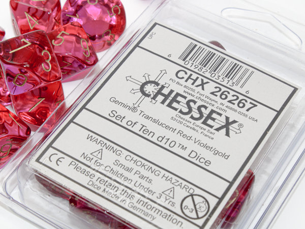 Chessex - Gemini® Translucent Red-Violet/gold Set of 10 d10s