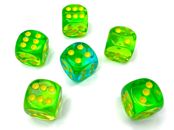 Chessex - Gemini® 16mm d6 Translucent Green-Teal/yellow Dice Block™ (12 dice)