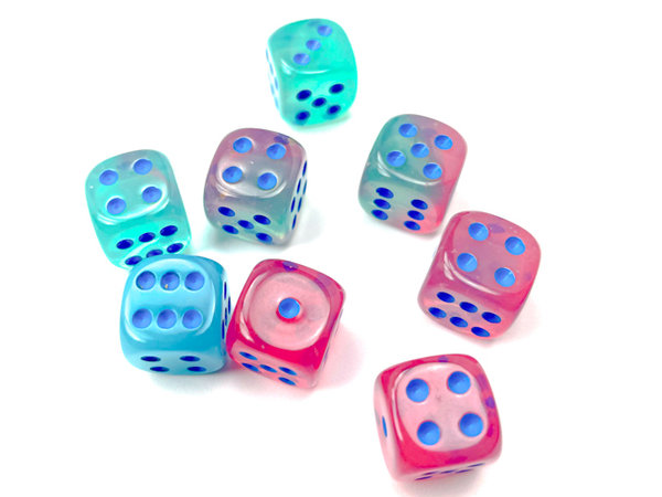 Chessex - Gemini® 12mm d6 Gel Green-Pink/blue Luminary™ Dice Block™ (36 dice) (Leuchtet im Dunkeln)