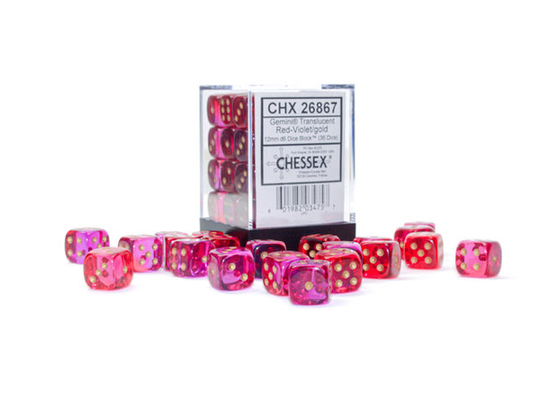 Chessex - Gemini® 12mm d6 Translucent Red-Violet/gold Dice Block™ (36 dice)