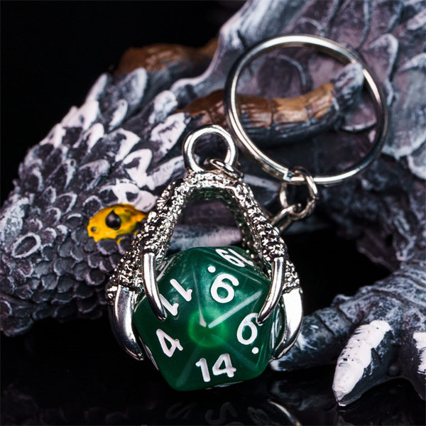Schlüsselanhänger "Dragon Claw" silber mit grünem W20