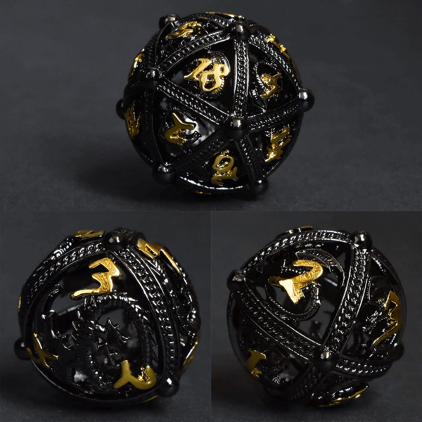 Würfelset "Metall" Hollow: Dragon Round, schwarz-gold