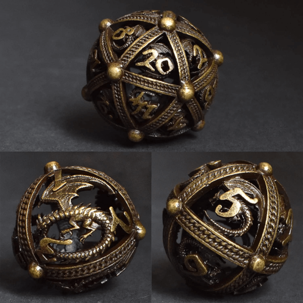 Würfelset "Metall" Hollow: Dragon Round, bronze