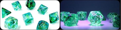 Chessex - Lab Dice - Borealis® Polyhedral Kelp/light green Luminary™ 7-Die Set  (mit Bonus-Würfel)