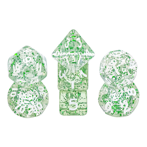 Mini- Würfelset "Durchsichtig" Glitter, grün