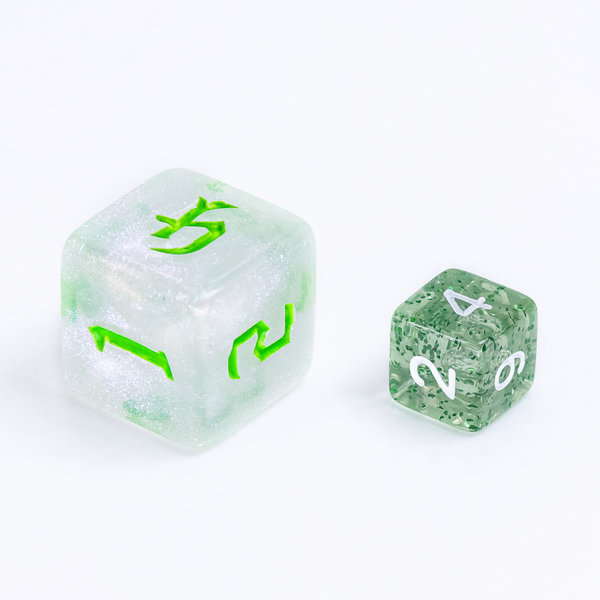 Mini- Würfelset "Durchsichtig" Glitter, grün