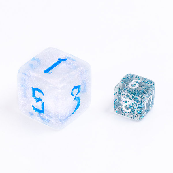 Mini- Würfelset "Durchsichtig" Glitter, blau