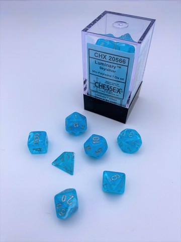 Chessex - Luminary™ Mini-Polyhedral Sky/silver 7-Die Set (leuchtet im Dunkeln)
