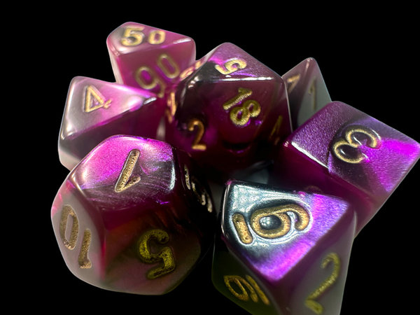 Chessex - Gemini® Mini-Polyhedral Black-Purple/gold 7-Die Set
