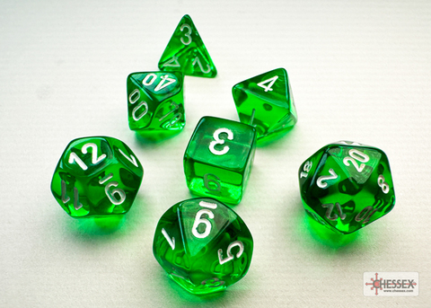 Chessex - Translucent Mini-Polyhedral Green/white 7-Die Set